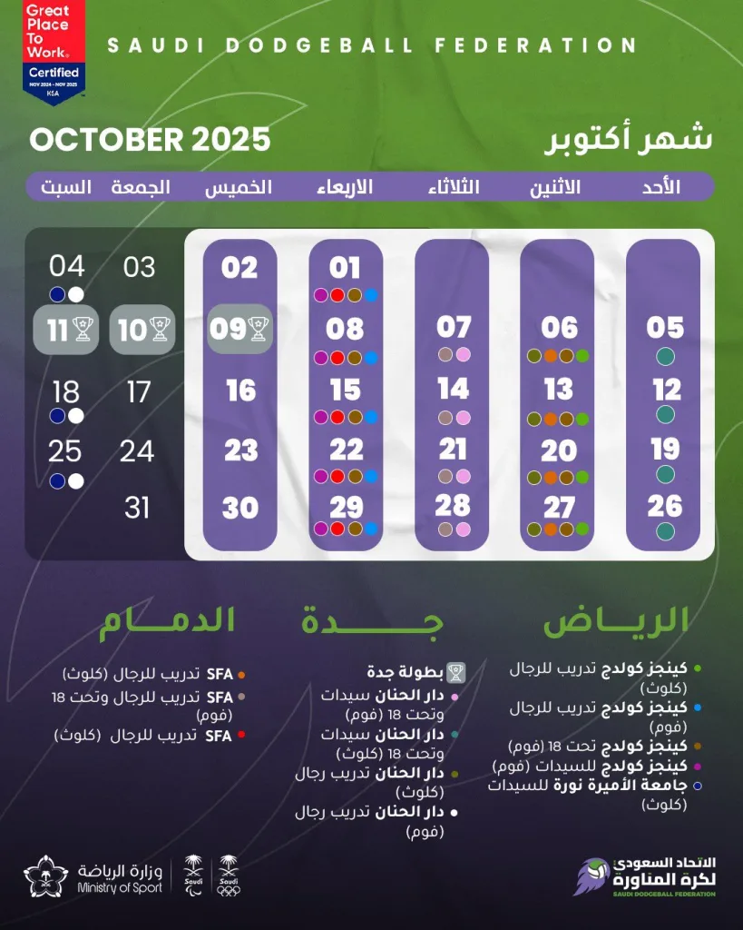 🗓️ جدول فعاليات الاتحاد السعودي لـ #كرة_المناورة خلال شهر أكتوبر 2025🤾 #dodgeball