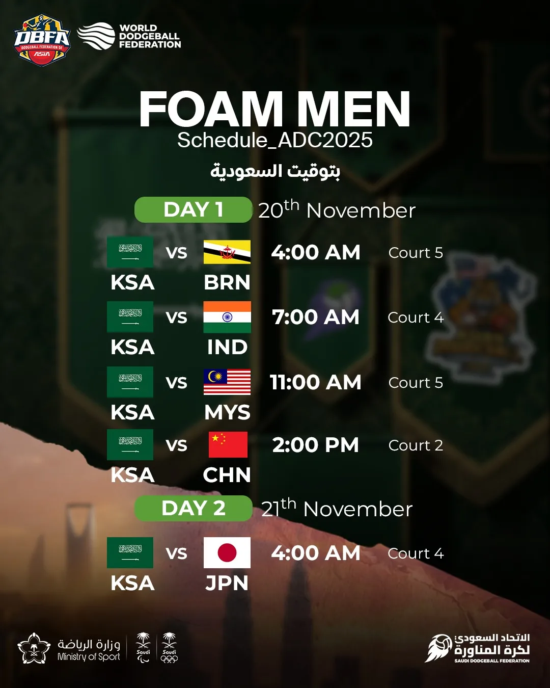 جدول مباريات فريق الفوم